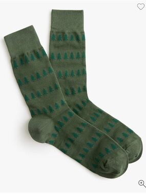 J. Crew Olive Green Crew Socks with Dark Green Tree Motif